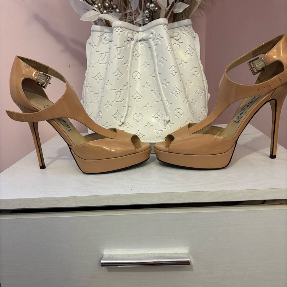 Jimmy Choo Nude Peep Toe Heels - Picture 8 of 9